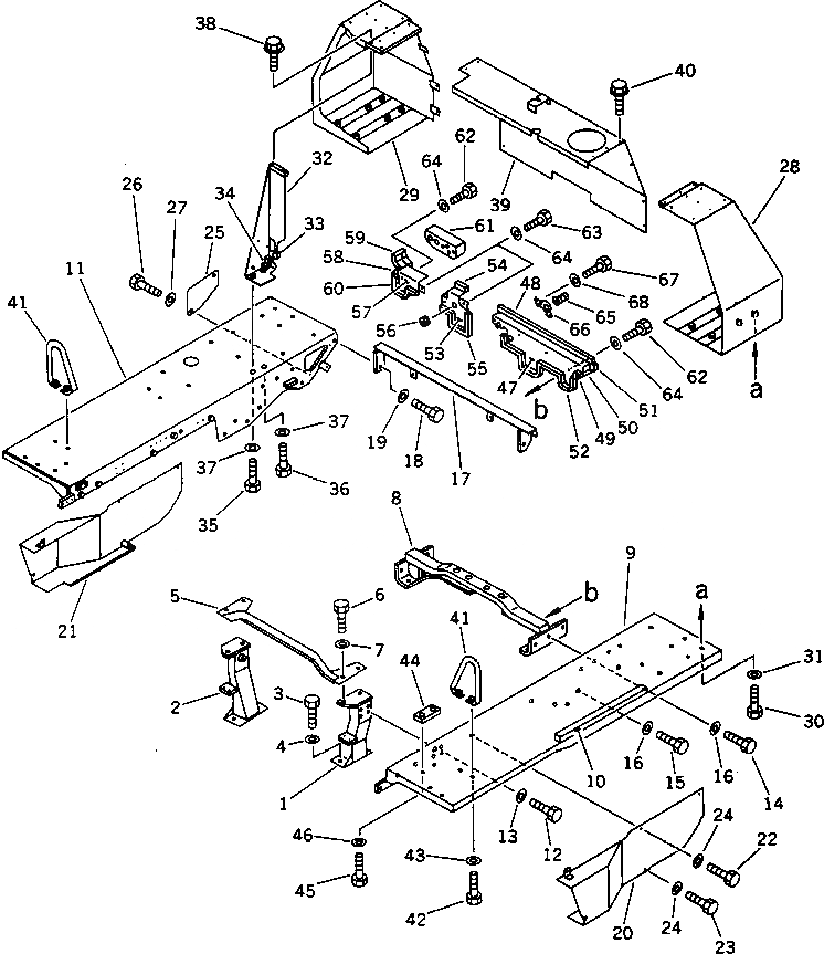 Схема запчастей Komatsu D40PF-5 - КРЫЛО И ЗАДН. КРЫШКА(№-) ЧАСТИ КОРПУСА