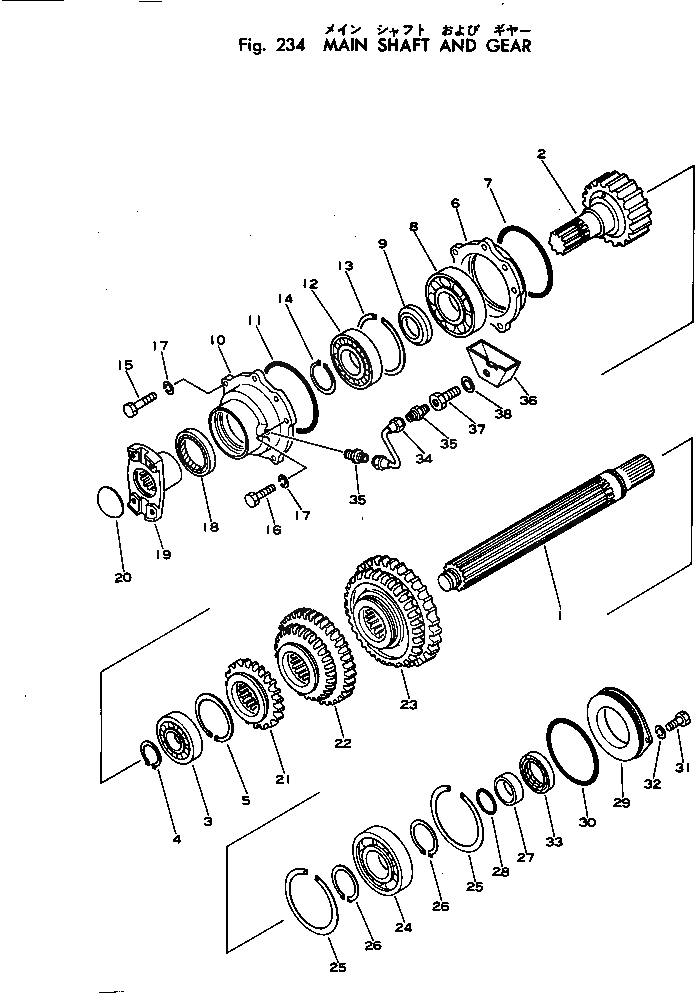Схема запчастей Komatsu D40PLF-1A - ОСНОВН. ВАЛ И ПРИВОД ОСНОВН. МУФТА И ТРАНСМИССИЯ