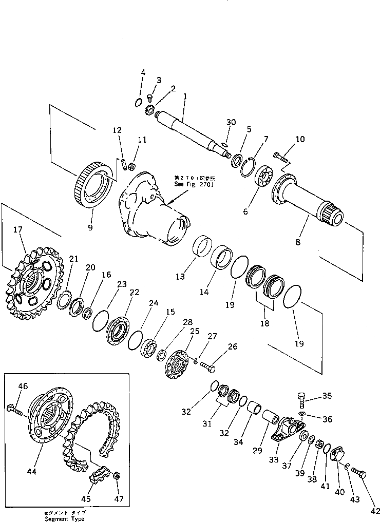 Схема запчастей Komatsu D40PLL-5 - ЗВЕЗДОЧКА И ВАЛ ОСНОВН. МУФТА¤ ТРАНСМИССИЯ¤ РУЛЕВ. УПРАВЛЕНИЕ И КОНЕЧНАЯ ПЕРЕДАЧА