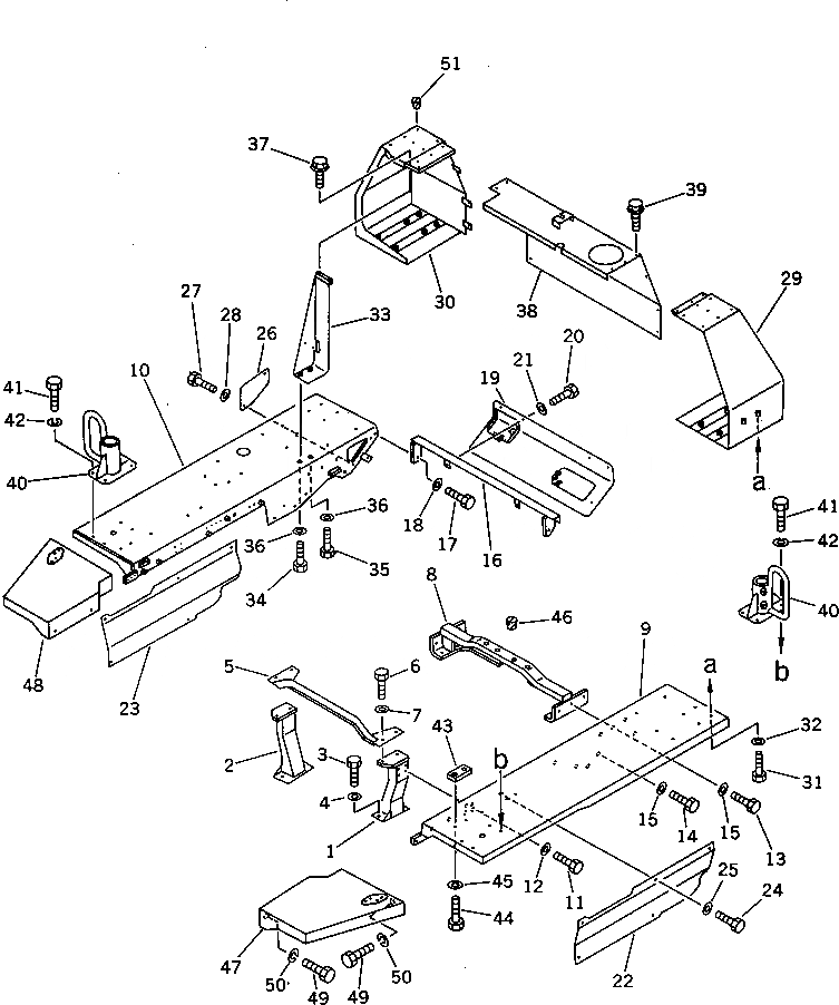Схема запчастей Komatsu D40PLL-5 - КРЫЛО И ЗАДН. КРЫШКА (ДЛЯ CANVAS НАВЕС) ЧАСТИ КОРПУСА