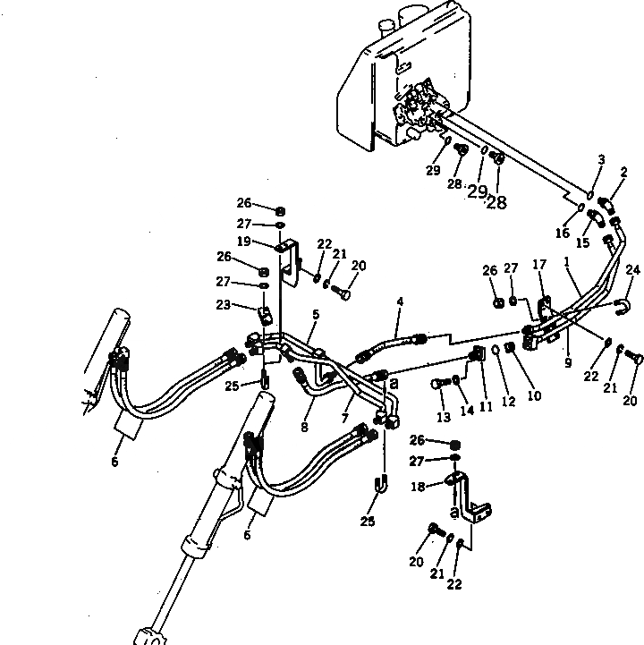 Схема запчастей Komatsu D41A-5 - ГИДРАВЛ МАСЛОПРОВОДЯЩАЯ ЛИНИЯ (КЛАПАН - ГИДРОЦИЛИНДР ПОДЪЕМА) УПРАВЛ-Е РАБОЧИМ ОБОРУДОВАНИЕМ
