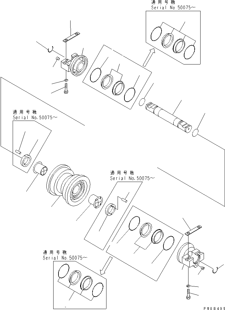 Схема запчастей Komatsu D41E-6K - ОПОРНЫЙ КАТОК (ДЛЯ TОБОД КОЛЕСАMING DOZER)(№-) ХОДОВАЯ