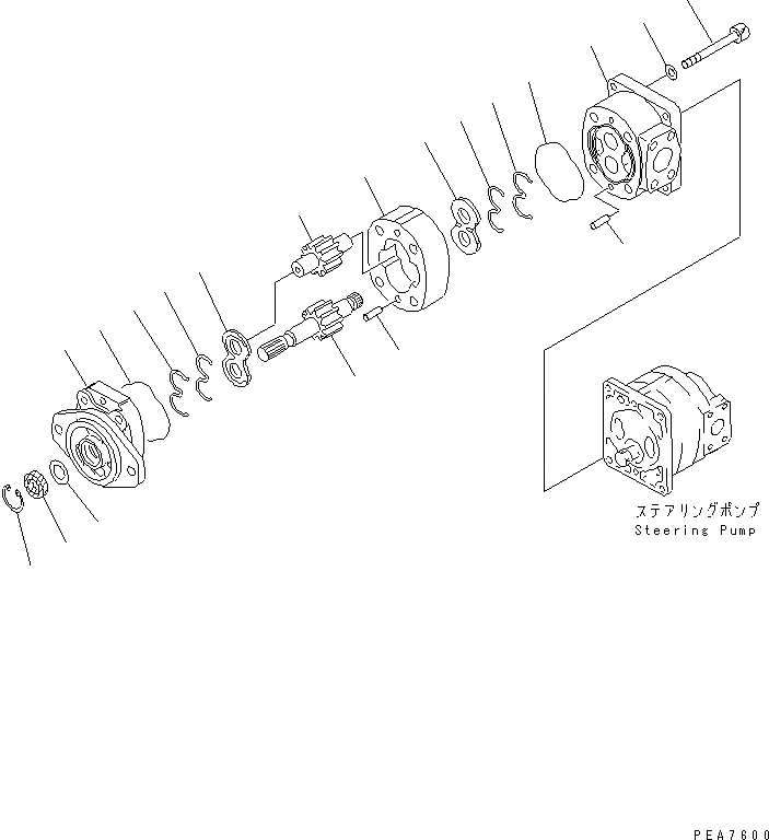 Схема запчастей Komatsu D41E-6T - ОСНОВН. НАСОС (ДЛЯ РАБОЧ. ОБОРУД-Я) ОСНОВН. КОМПОНЕНТЫ И РЕМКОМПЛЕКТЫ