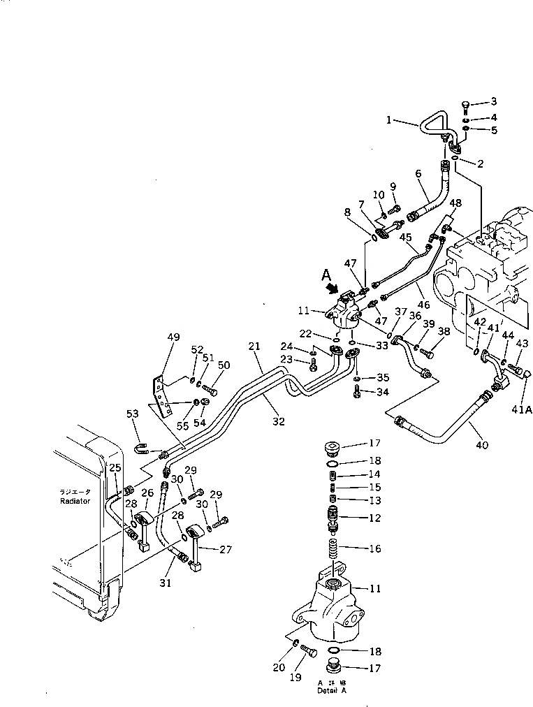 Схема запчастей Komatsu D41P-5A - ЛИНИИ МАСЛООХЛАДИТЕЛЯ СИСТЕМА УПРАВЛЕНИЯ