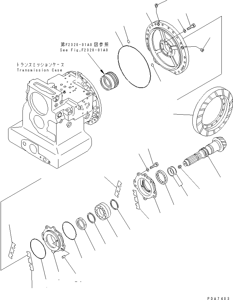 Схема запчастей Komatsu D41P-6 - ТРАНСМИССИЯ (ВЫХОД) СИЛОВАЯ ПЕРЕДАЧА И КОНЕЧНАЯ ПЕРЕДАЧА