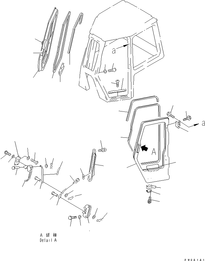 Схема запчастей Komatsu D41PF-6K-T2 - КАБИНА (ДВЕРЬ И ЗАМОК ДВЕРИ) КАБИНА ОПЕРАТОРА И СИСТЕМА УПРАВЛЕНИЯ