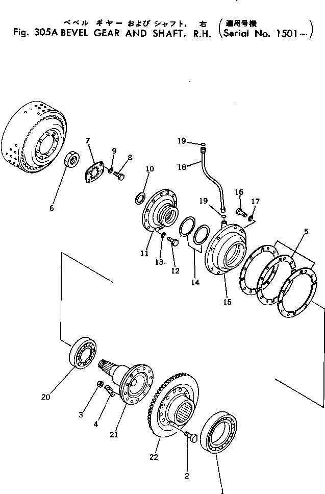 Схема запчастей Komatsu D455A-1 - КОНИЧЕСКАЯ ПЕРЕДАЧА С ВАЛОМ¤ ПРАВ.(№-) СИСТЕМАУПРАВЛЕНИЯ ПОВОРОТОМ И КОНЕЧНАЯ ПЕРЕДАЧА