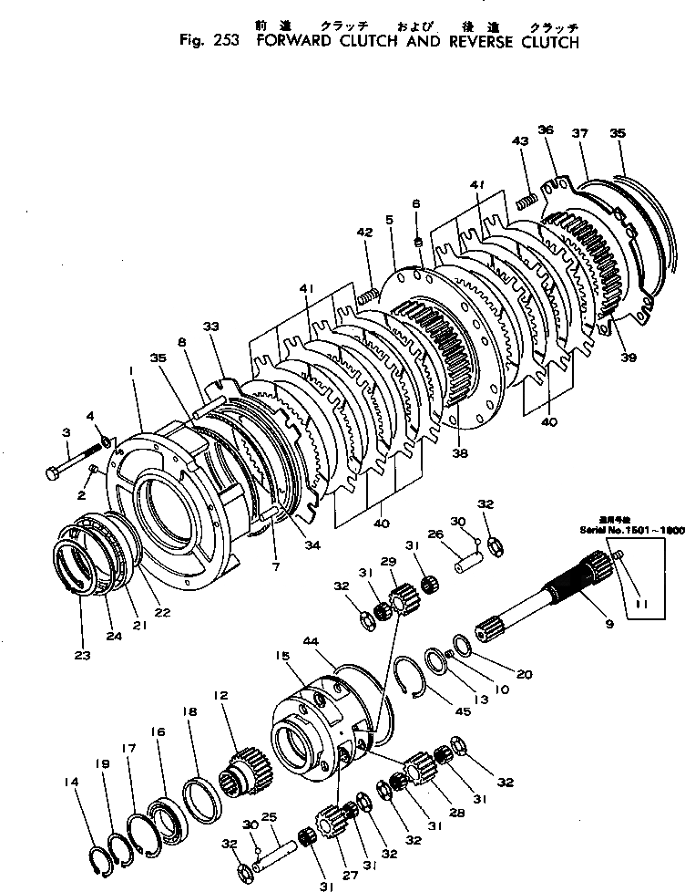 Схема запчастей Komatsu D45A-1 - ПЕРЕД. МУФТА И РЕВЕРС МУФТА ГИДРОТРАНСФОРМАТОР И ТРАНСМИССИЯ