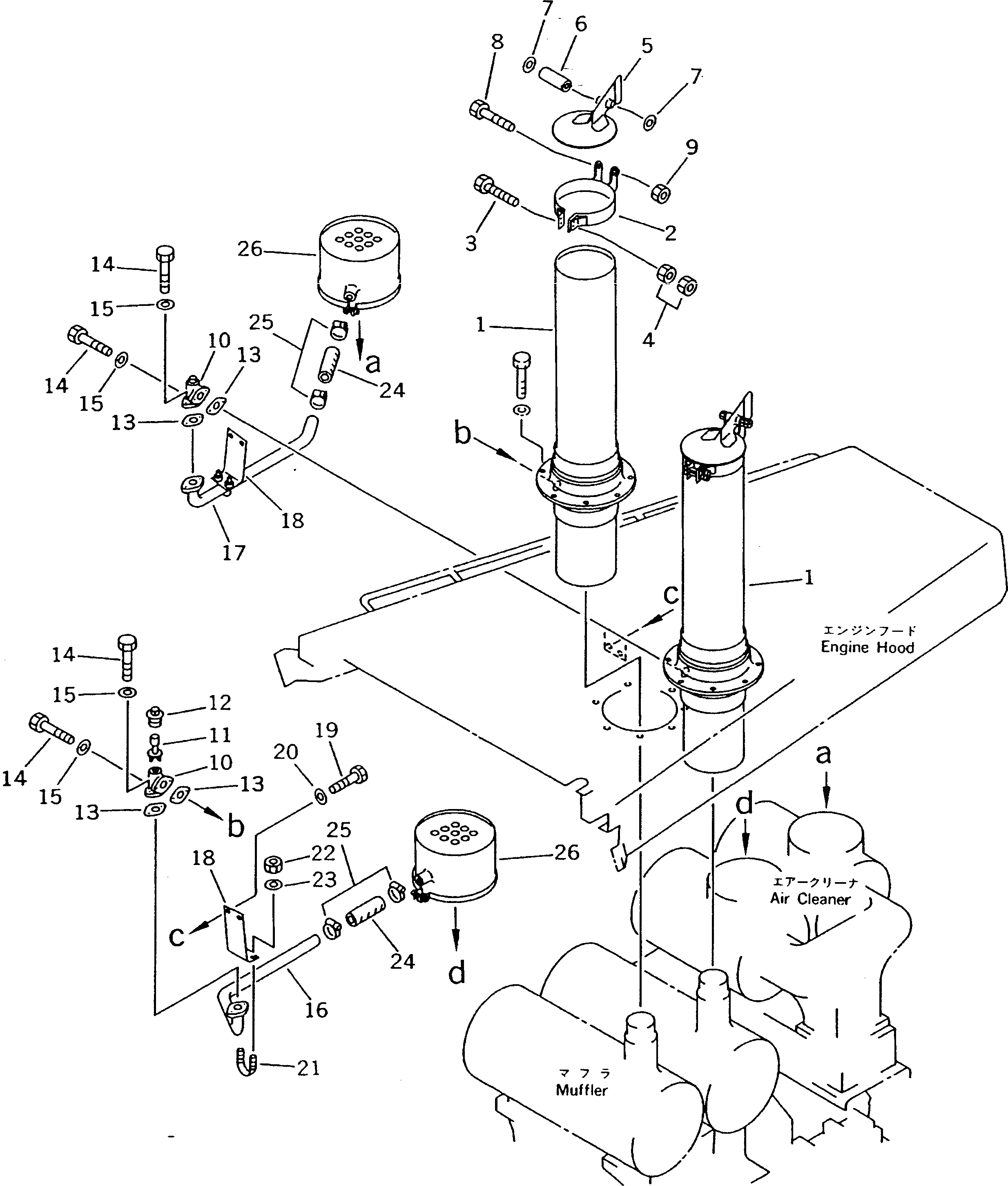 Схема запчастей Komatsu D475A-2 - ВЫХЛОПНАЯ ТРУБА И ПРЕФИЛЬТР ЧАСТИ КОРПУСА