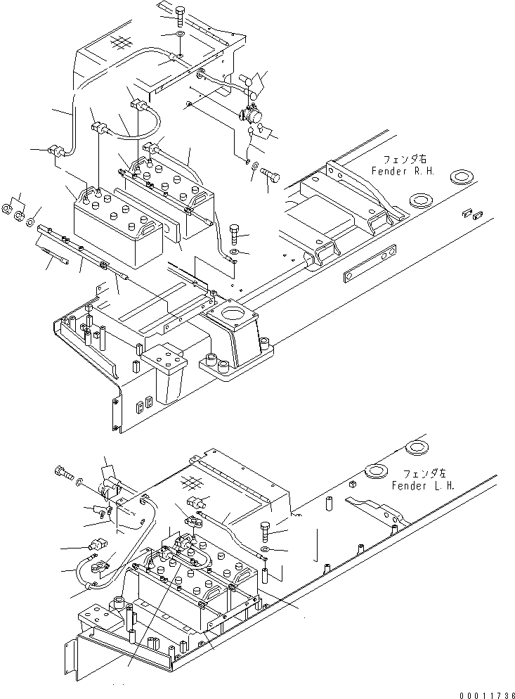 Схема запчастей Komatsu D475A-5 - АККУМУЛЯТОР И КРЫЛО ПРОВОДКА ЧАСТИ КОРПУСА