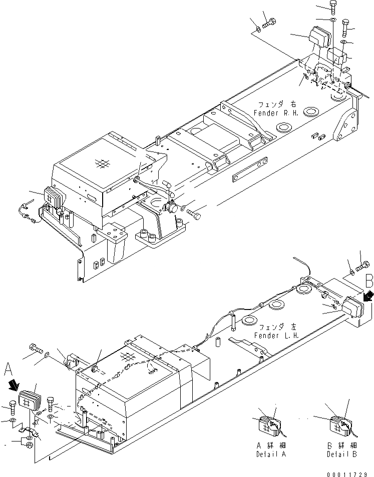 Схема запчастей Komatsu D475A-5A - АККУМУЛЯТОР RERAY И ЛАМПА РАБОЧ. ОСВЕЩЕНИЯ ЧАСТИ КОРПУСА