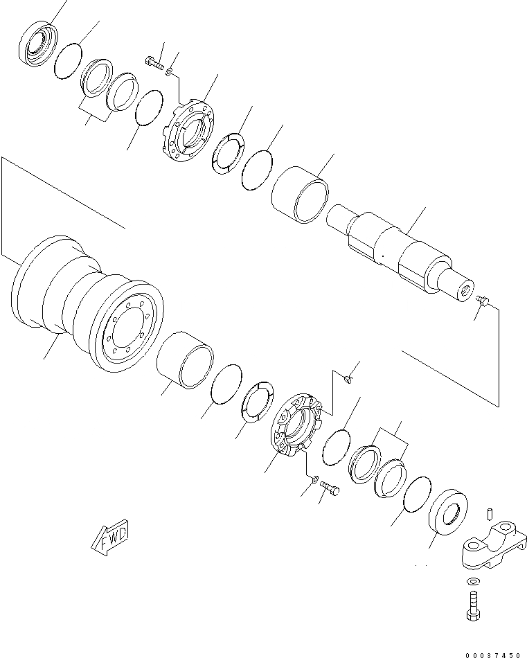 Схема запчастей Komatsu D475A-5A - ОПОРНЫЙ КАТОК (ОДИНОЧН.) (ЛЕВ.) ХОДОВАЯ