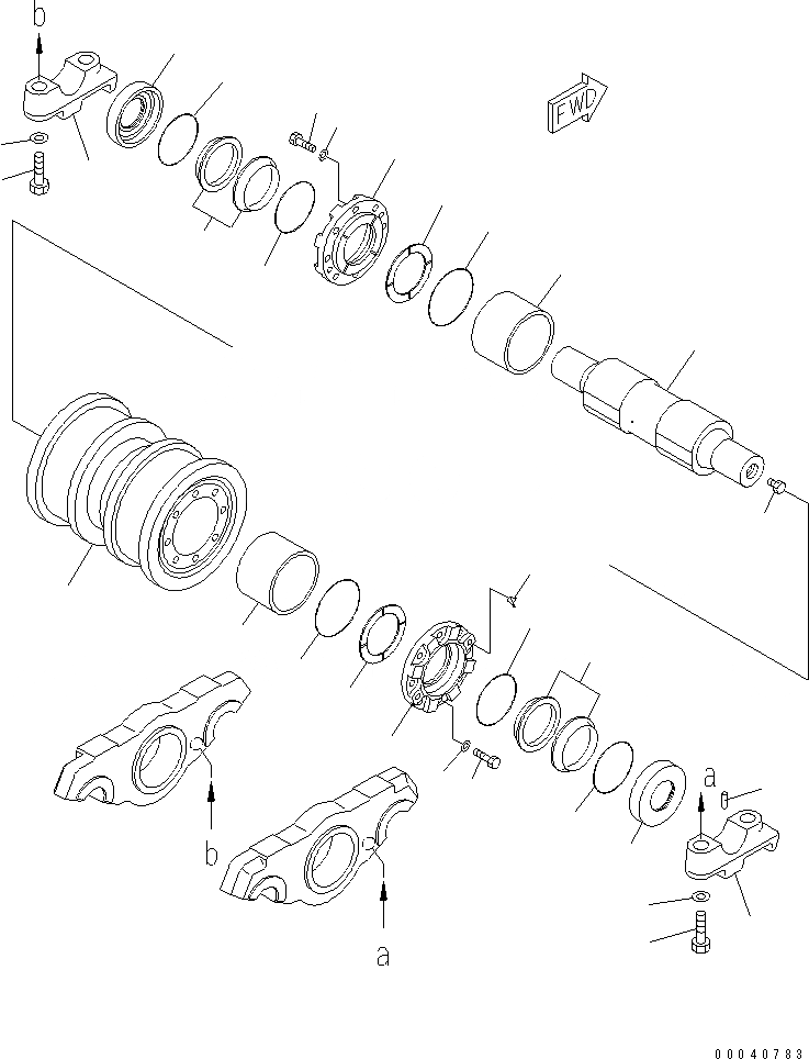 Схема запчастей Komatsu D475A-5E0 - ГУСЕНИЧНАЯ РАМА (ОПОРНЫЙ КАТОК) (ДВОЙН.) (ПРАВ.) (/) (МОРОЗОУСТОЙЧИВ. СПЕЦИФ-Я)(№-) ХОДОВАЯ