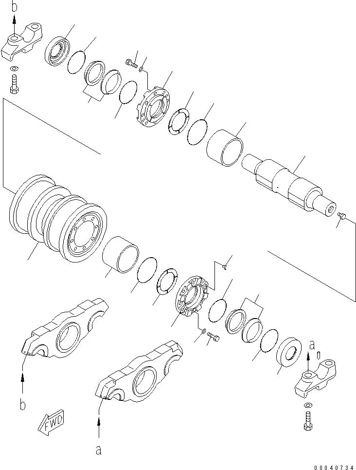 Схема запчастей Komatsu D475ASD-5E0 - ГУСЕНИЧНАЯ РАМА (ОПОРНЫЙ КАТОК) (ДВОЙН.) (ЛЕВ.) (/) ХОДОВАЯ