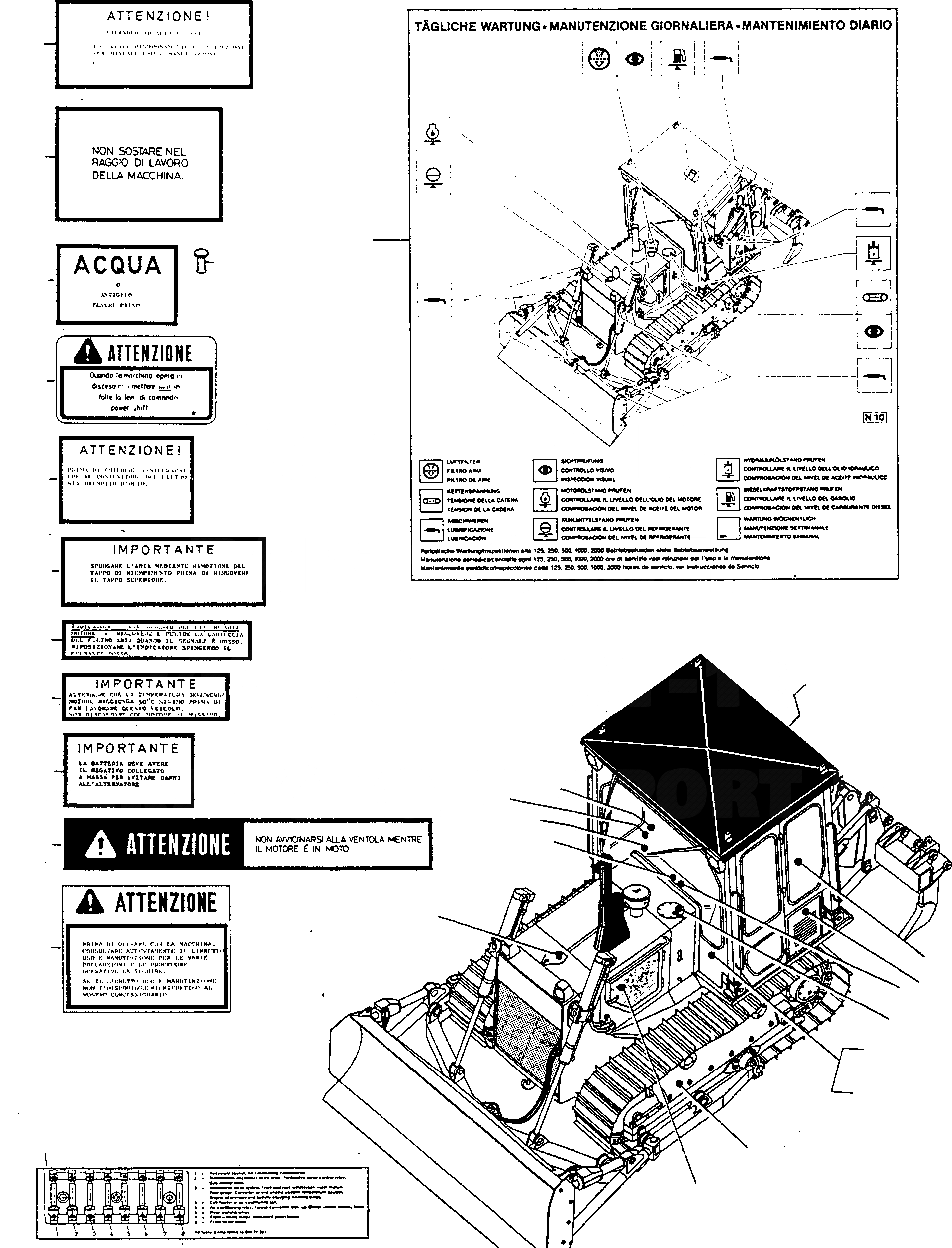 Схема запчастей Komatsu D500E Turbo - ТАБЛИЧКИS, ИТАЛИЯ ШАССИ И SUPERSTRUCTURE