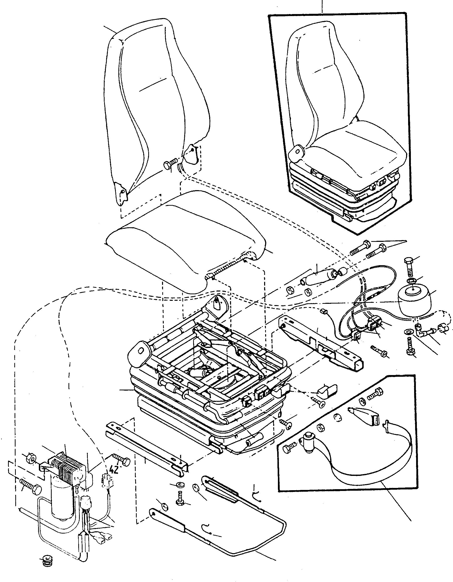 Схема запчастей Komatsu D500E Turbo - ПРИВОДRS СИДЕНЬЕ, С ВОЗД. ПОДВЕСКА ПРИВОДRS СИДЕНЬЕ, ATTACHING ЧАСТИ