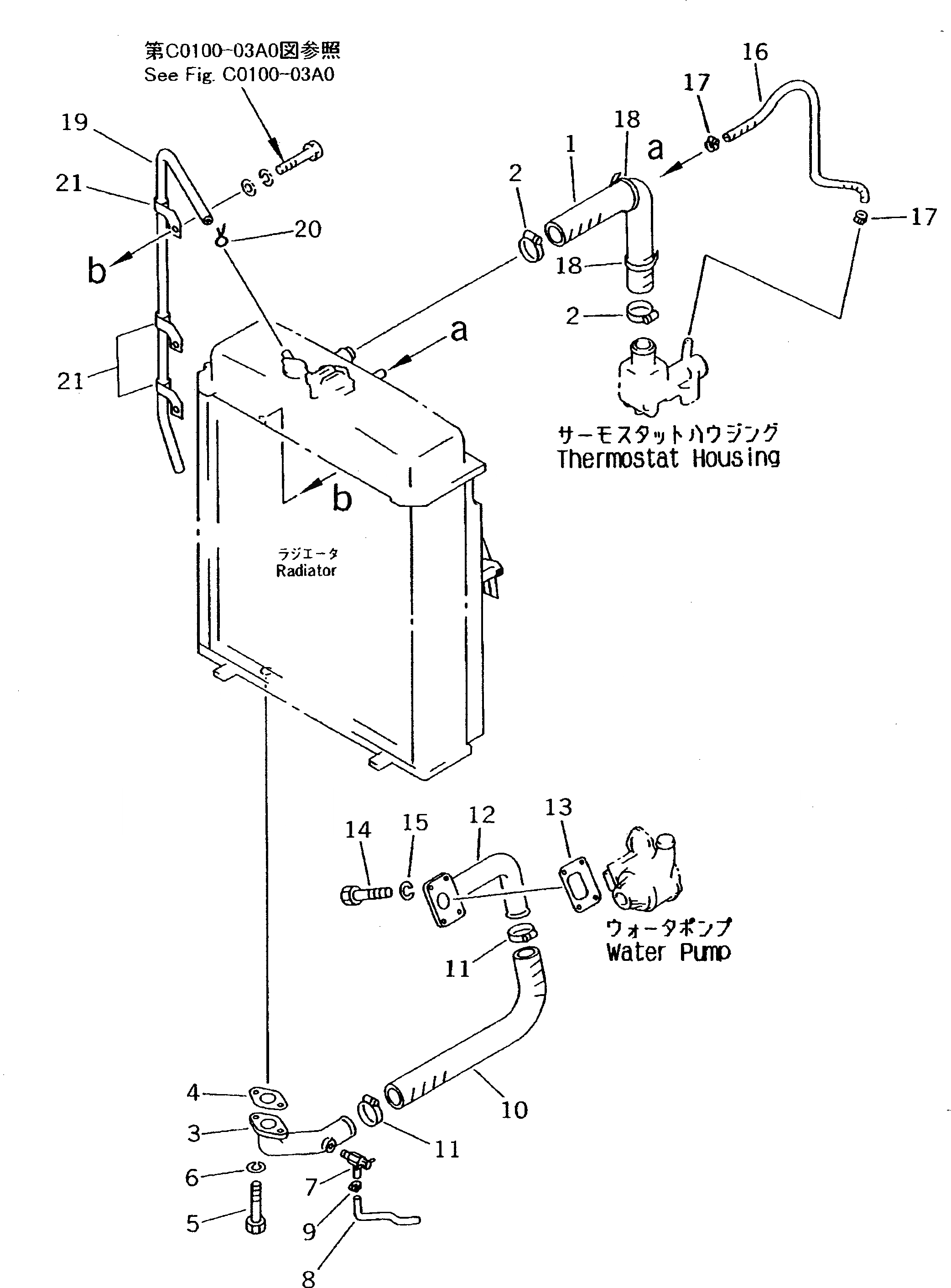 Схема запчастей Komatsu D50A-18 - СИСТЕМА ТРУБ РАДИАТОРА СИСТЕМА ОХЛАЖДЕНИЯ