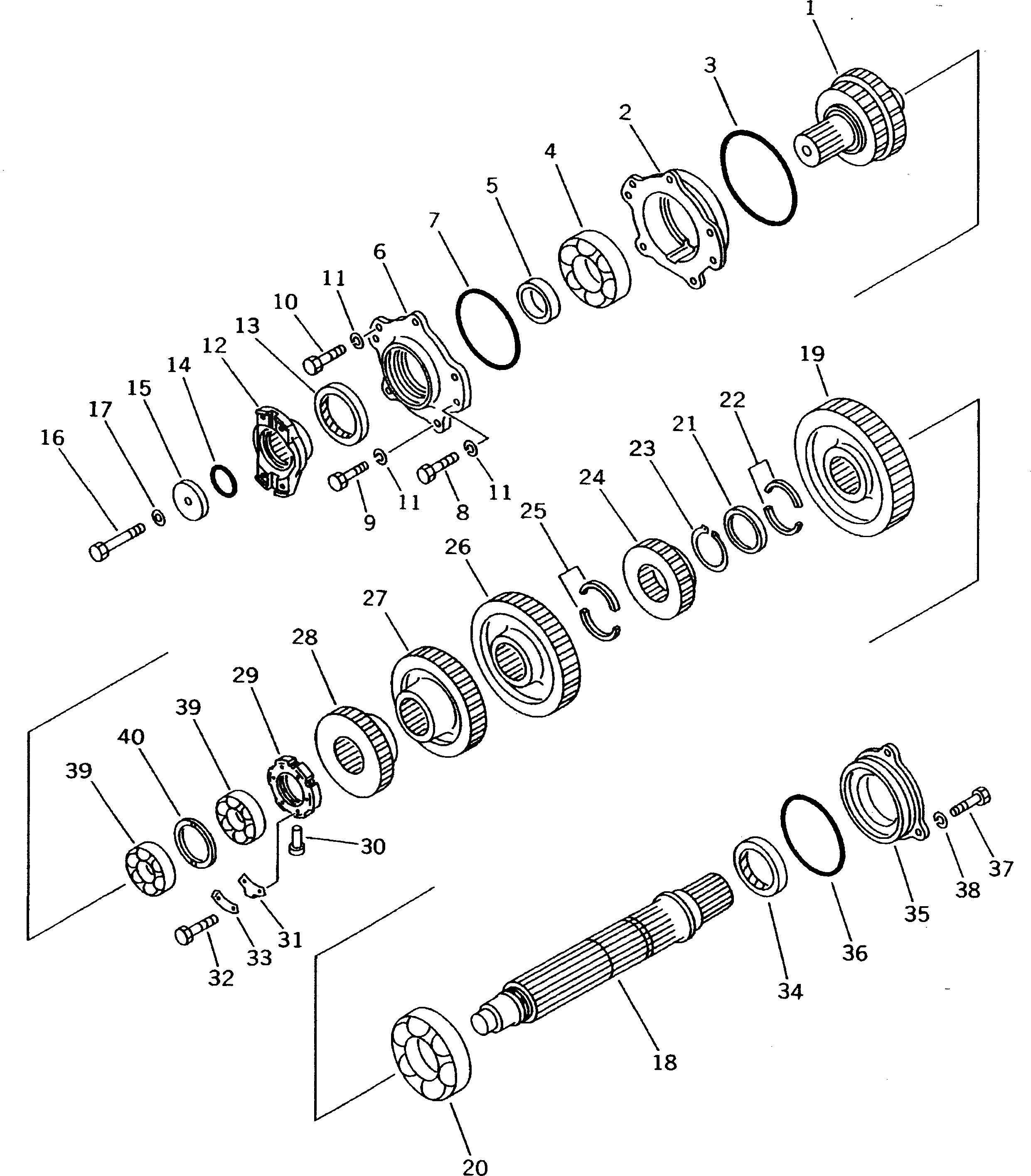 Схема запчастей Komatsu D50A-18 - ТРАНСМИССИЯ (ОСНОВН. ВАЛ И ПРИВОД) (/7) СИЛОВАЯ ПЕРЕДАЧА И КОНЕЧНАЯ ПЕРЕДАЧА
