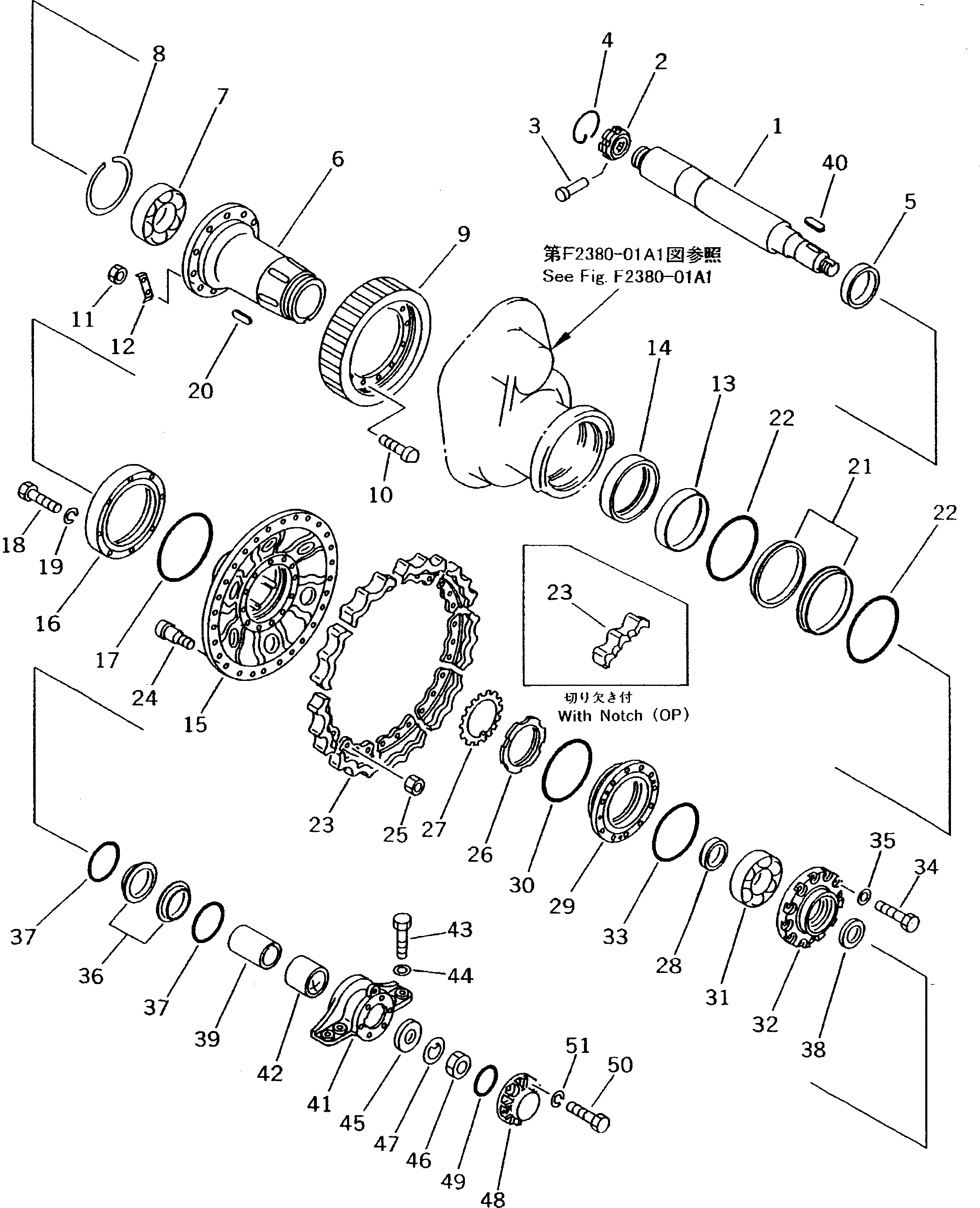 Схема запчастей Komatsu D50A-18 - ЗВЕЗДОЧКА И ВАЛ (ДЛЯ ANGLE И ПРЯМ. ОТВАЛ С ПЕРЕКОСОМ) СИЛОВАЯ ПЕРЕДАЧА И КОНЕЧНАЯ ПЕРЕДАЧА