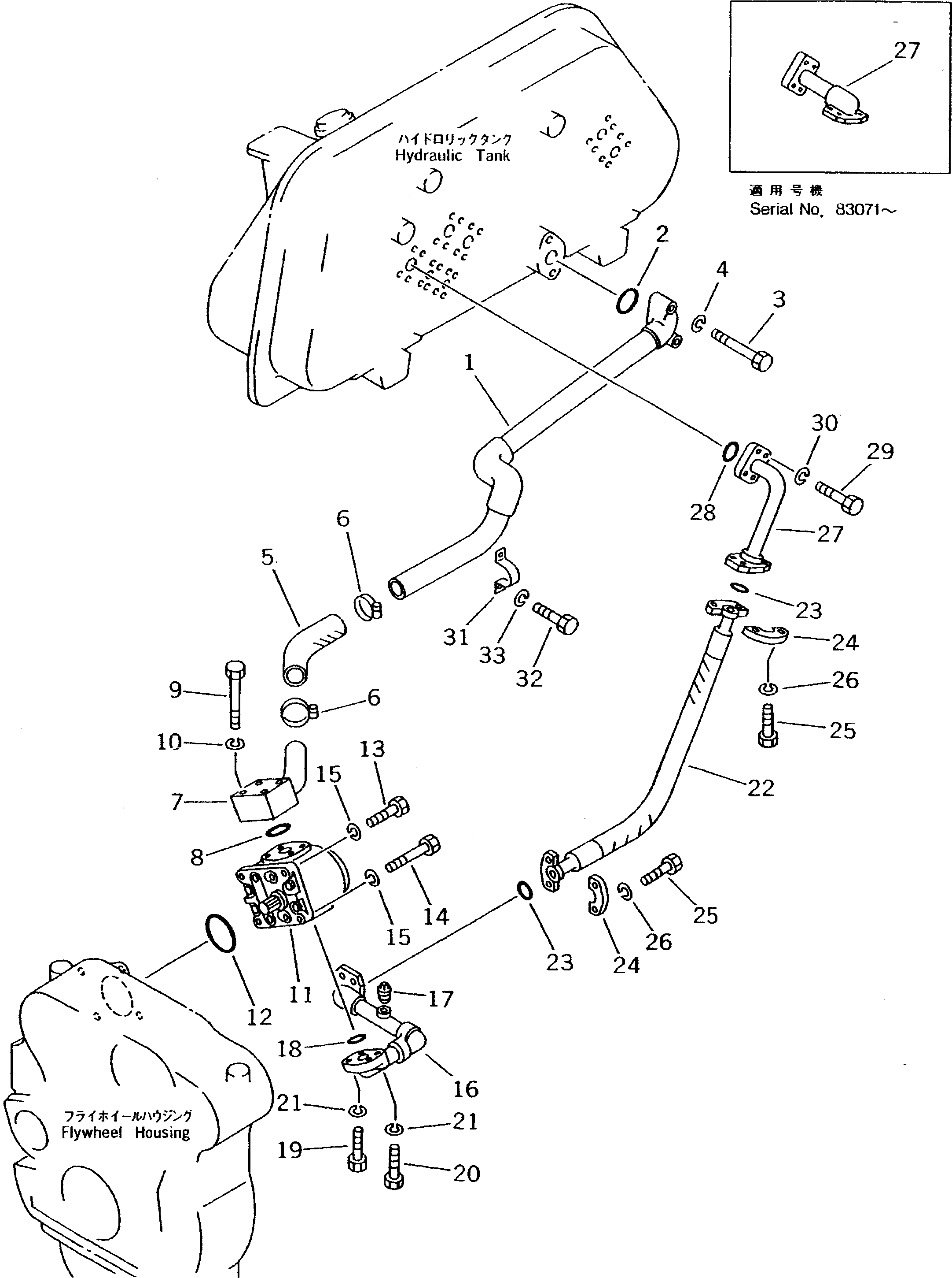 Схема запчастей Komatsu D50A-18 - ГИДРОЛИНИЯ (ИЗ БАКА В НАСОС - КЛАПАН) (ПРЯМ. ОТВАЛ   DOZER) ГИДРАВЛИКА