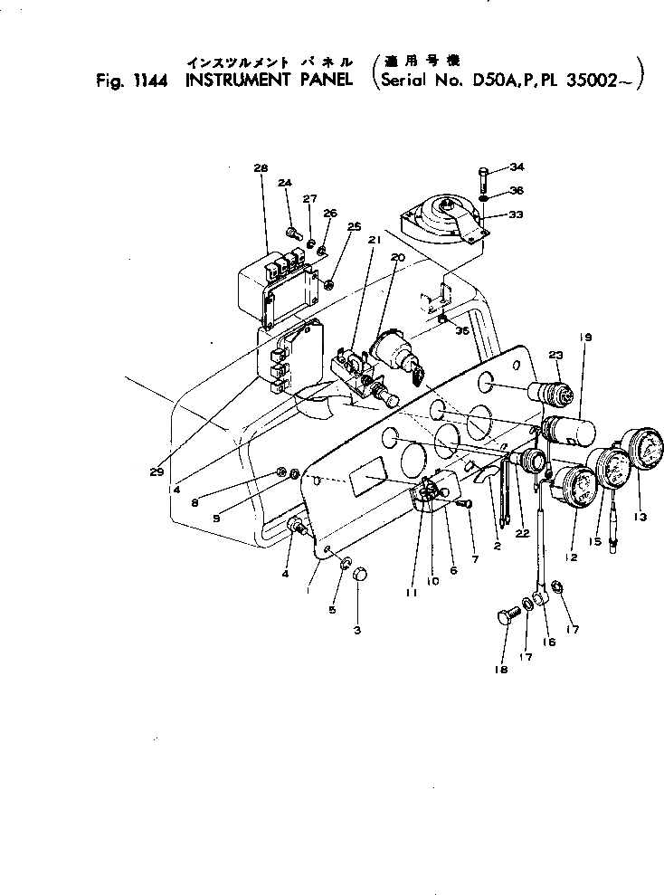 Схема запчастей Komatsu D50P-15 - ПАНЕЛЬ ПРИБОРОВ КОМПОНЕНТЫ ДВИГАТЕЛЯ И ЭЛЕКТРИКА