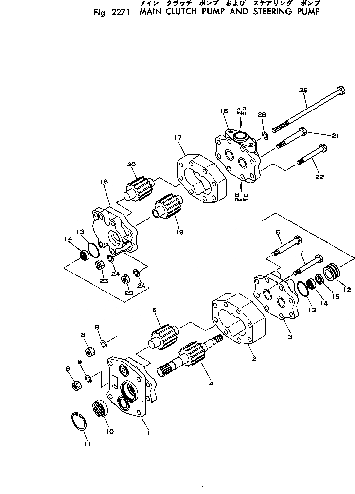 Схема запчастей Komatsu D50P-16 - ОСНОВН. МУФТА НАСОС И НАСОС РУЛЕВ. УПРАВЛ-Я ОСНОВН. МУФТА И ТРАНСМИССИЯ