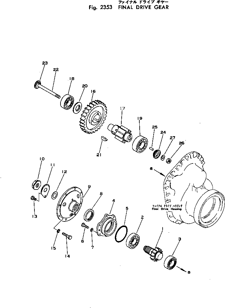 Схема запчастей Komatsu D50PL-16 - КОНЕЧНАЯ ПЕРЕДАЧА И ВАЛ СИСТЕМАУПРАВЛЕНИЯ ПОВОРОТОМ И КОНЕЧНАЯ ПЕРЕДАЧА