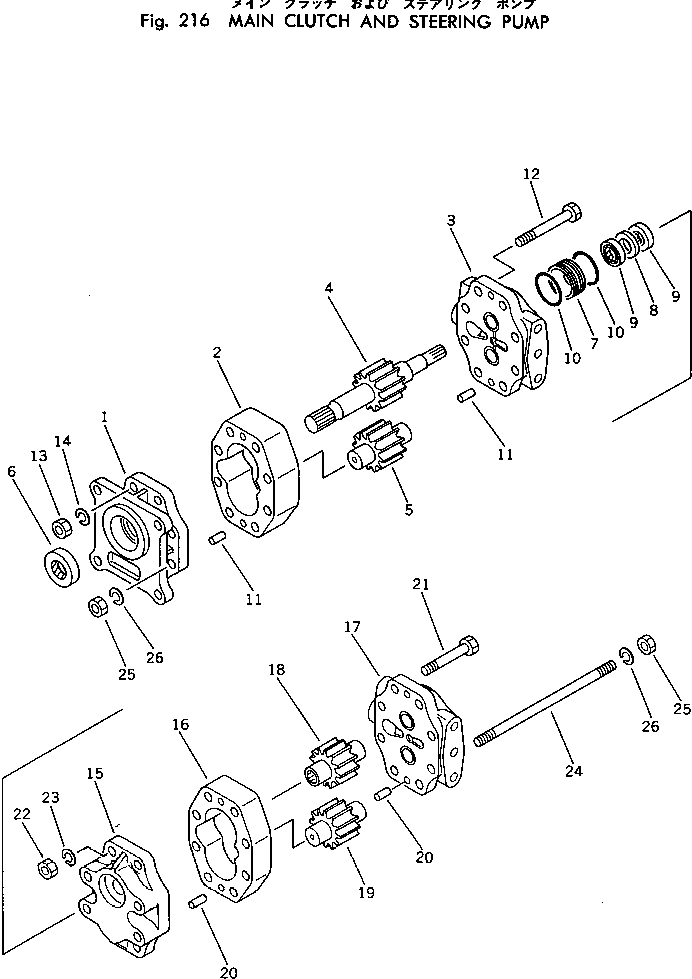 Схема запчастей Komatsu D50PL-17 - ОСНОВН. МУФТА И НАСОС РУЛЕВ. УПРАВЛ-Я ОСНОВН. МУФТА И ТРАНСМИССИЯ