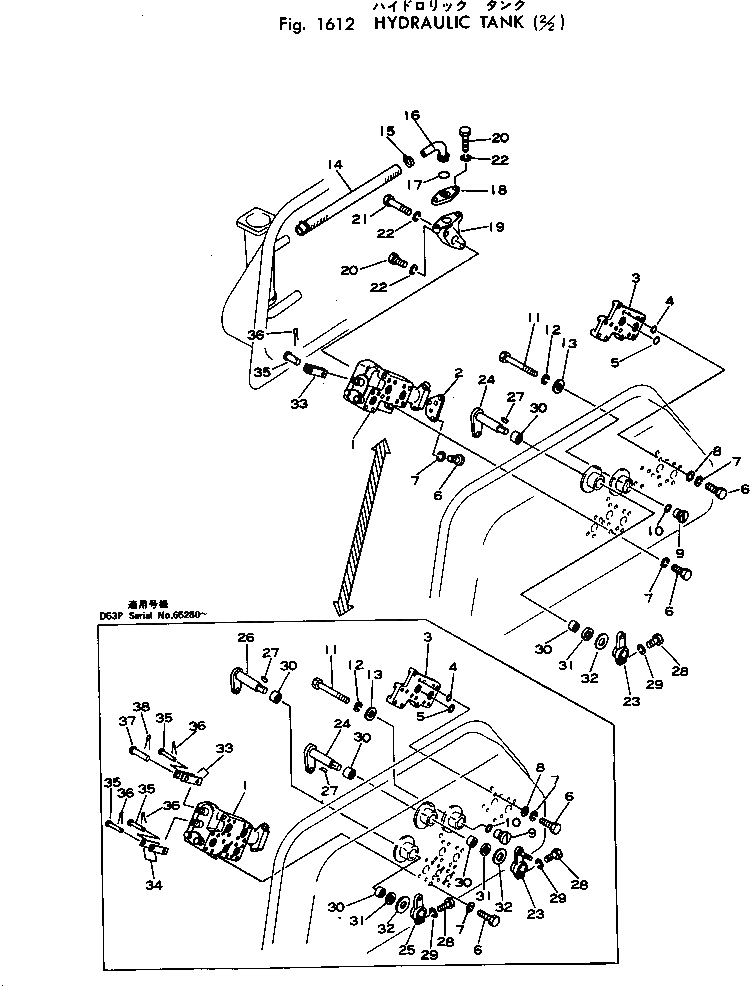 Схема запчастей Komatsu D53A-16 - ГИДР. БАК. (/) УПРАВЛ-Е РАБОЧИМ ОБОРУДОВАНИЕМ
