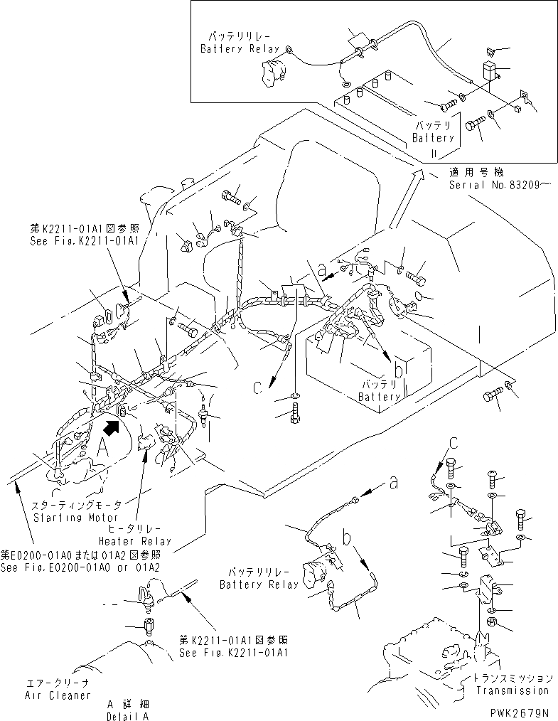 Схема запчастей Komatsu D53A-18 - ЭЛЕКТРИКА (/) (ДЛЯ ANGLE И ПРЯМ. ОТВАЛ С ПЕРЕКОСОМ)   (С СТАЛЬНАЯ КАБИНА)(№87-) ЭЛЕКТРИКА
