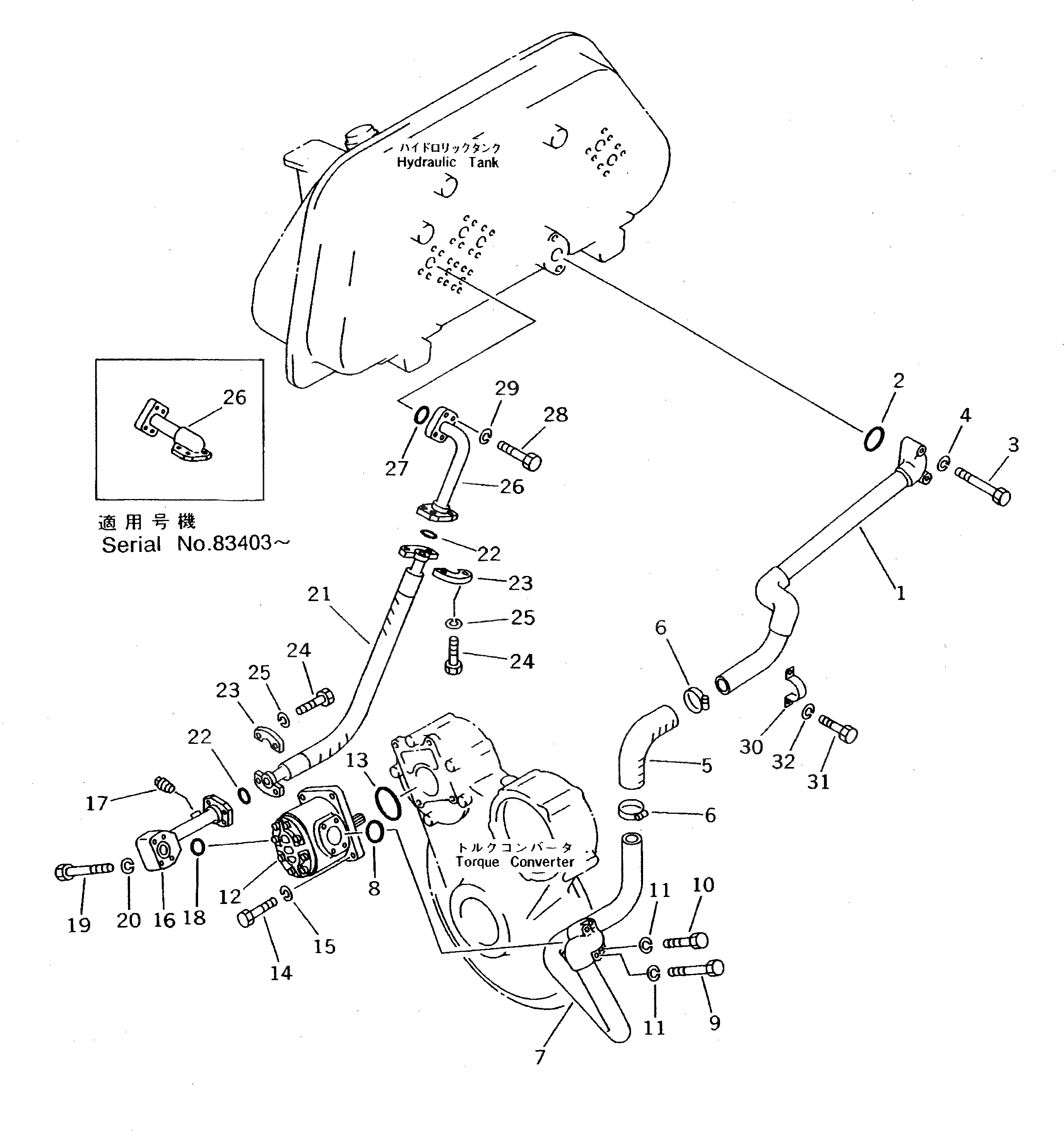 Схема запчастей Komatsu D53P-18 - ГИДРОЛИНИЯ (ИЗ БАКА В НАСОС - КЛАПАН) ГИДРАВЛИКА