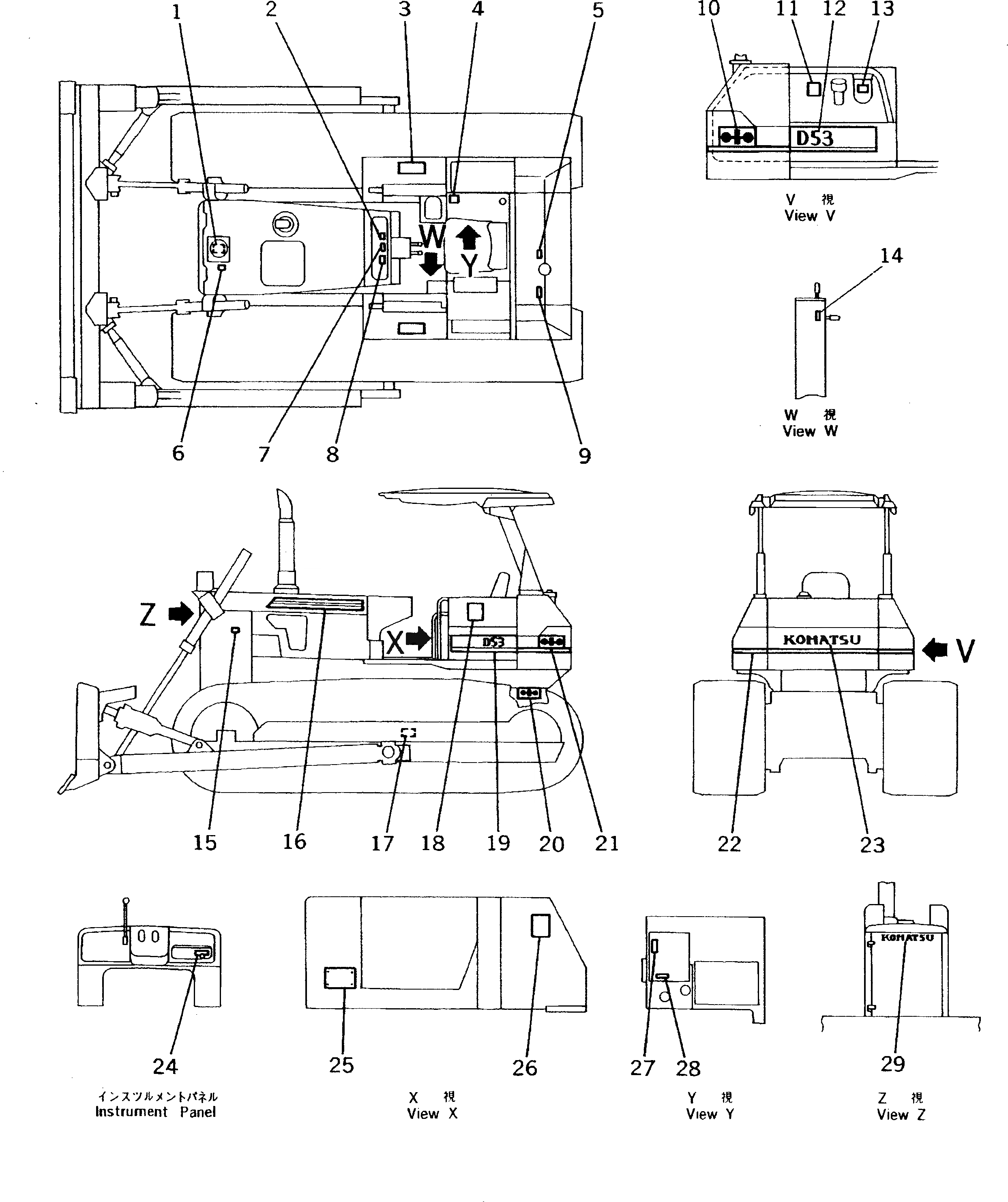 Схема запчастей Komatsu D53P-18 - МАРКИРОВКА (ЯПОН.)(№8-88) МАРКИРОВКА