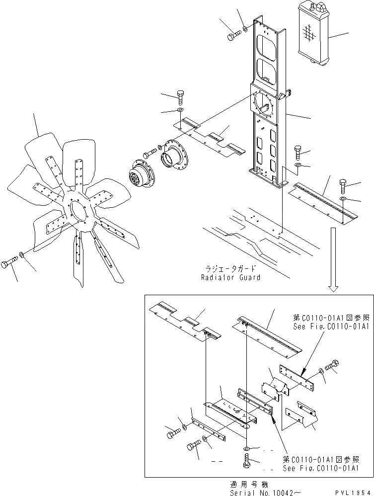 Схема запчастей Komatsu D575A-2 - ВЕНТИЛЯТОР ОХЛАЖДЕНИЯ (/) (SUPER DOZER)(№-) СИСТЕМА ОХЛАЖДЕНИЯ