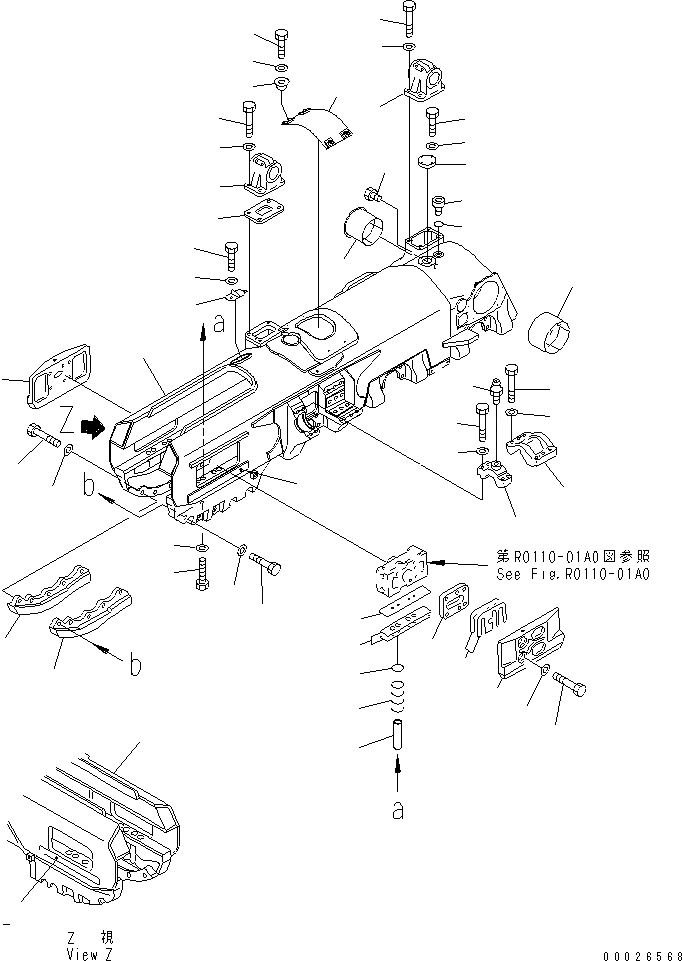 Схема запчастей Komatsu D575A-3 - ГУСЕНИЧНАЯ РАМА ПРАВ. (С РЫХЛИТЕЛЕМ) ХОДОВАЯ
