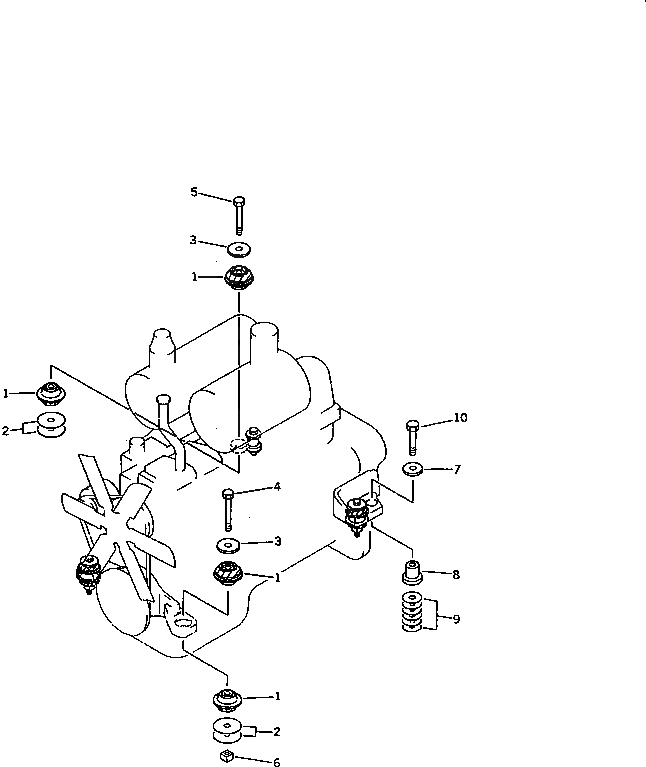 Схема запчастей Komatsu D58E-1 - КРЕПЛЕНИЕ ДВИГАТЕЛЯ КОМПОНЕНТЫ ДВИГАТЕЛЯ