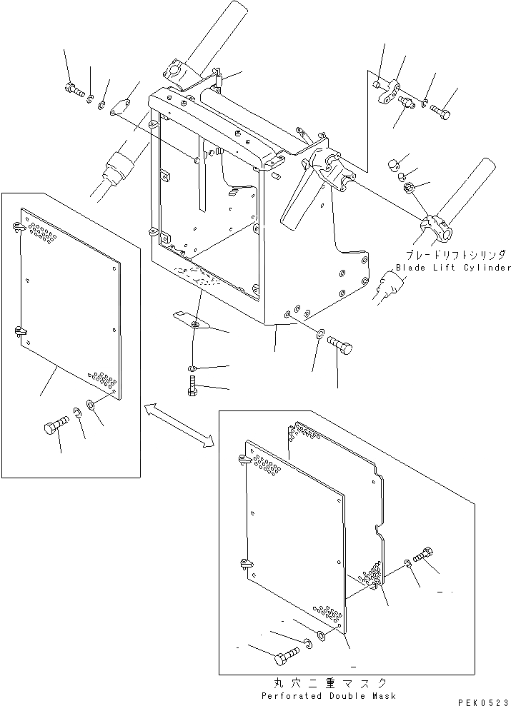 Схема запчастей Komatsu D58E-1 - ЗАЩИТА РАДИАТОРА AND ЦИЛИНДР СУППОРТ ЧАСТИ КОРПУСА