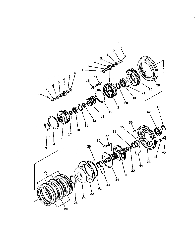 Схема запчастей Komatsu D58P-1C - ТРАНСМИССИЯ (1 МУФТА И ВЫХОДНОЙ ВАЛ) СИЛОВАЯ ПЕРЕДАЧА И КОНЕЧНАЯ ПЕРЕДАЧА