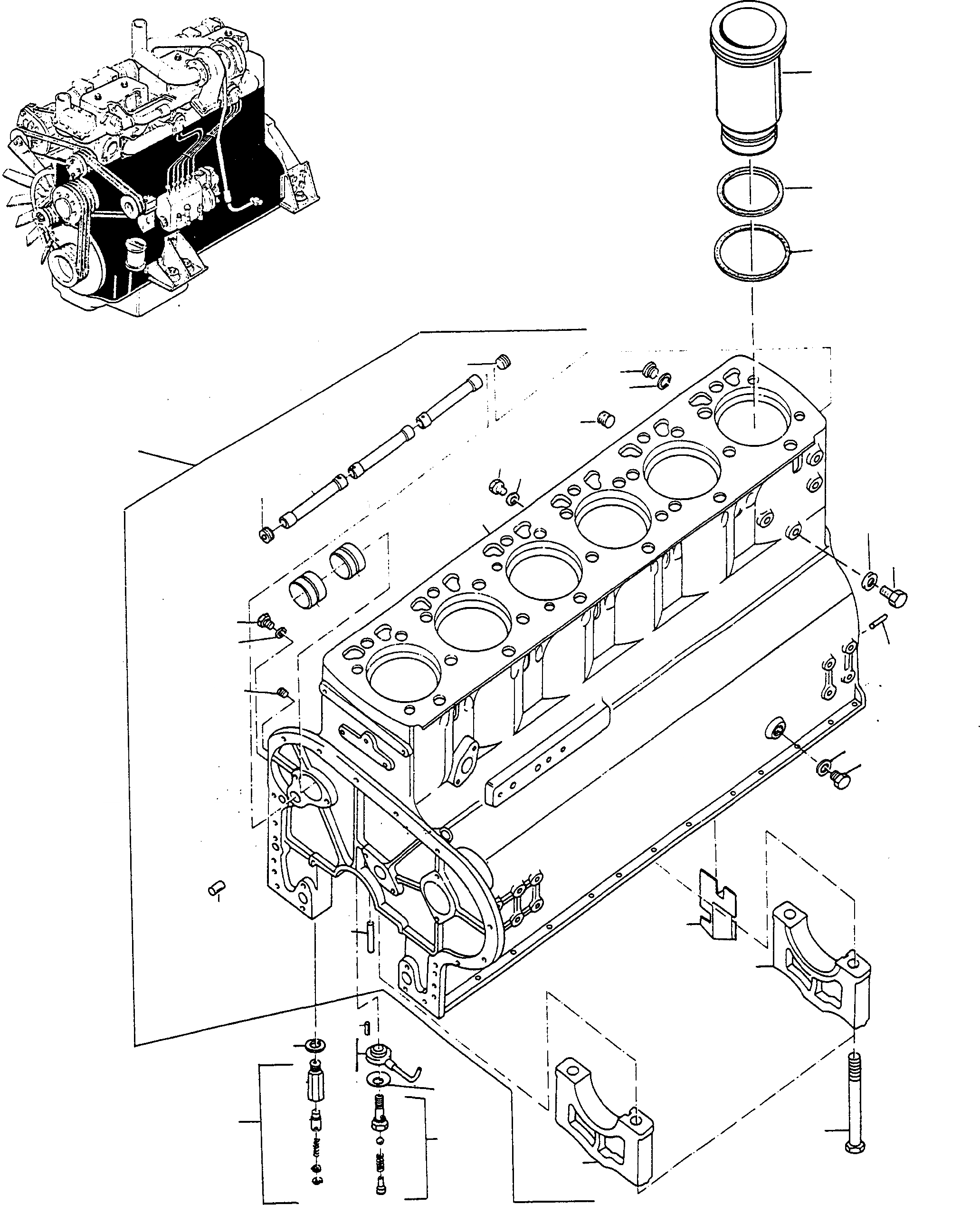 Схема запчастей Komatsu D600D Super - БЛОК ЦИЛИНДРОВ И ATTACHING ЧАСТИ ДВИГАТЕЛЬ, АКСЕССУАРЫ И ЭЛЕКТРИЧ. СИСТЕМА
