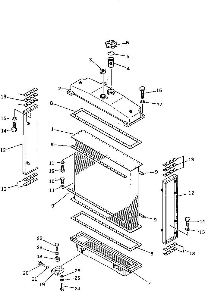 Схема запчастей Komatsu D60A-11 - РАДИАТОР КОМПОНЕНТЫ ДВИГАТЕЛЯ И ЭЛЕКТРИКА