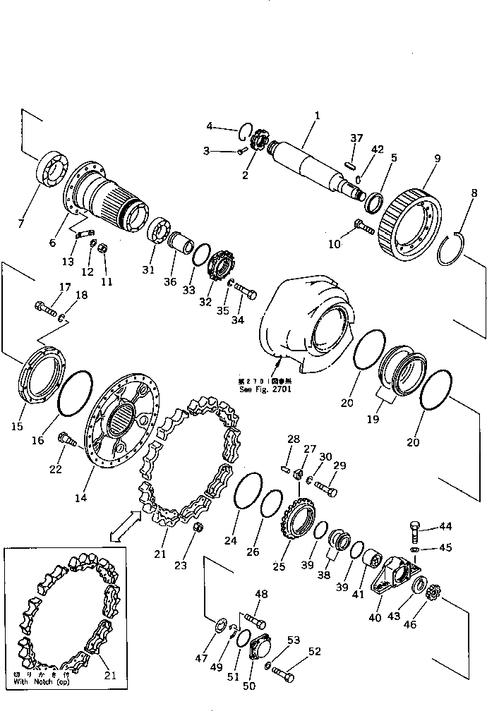 Схема запчастей Komatsu D60A-11 - ЗВЕЗДОЧКА И ВАЛ ОСНОВН. МУФТА¤ ГТР CONVERTOR¤ T/M¤ РУЛЕВ. УПРАВЛЕНИЕ И КОНЕЧНАЯ ПЕРЕДАЧА