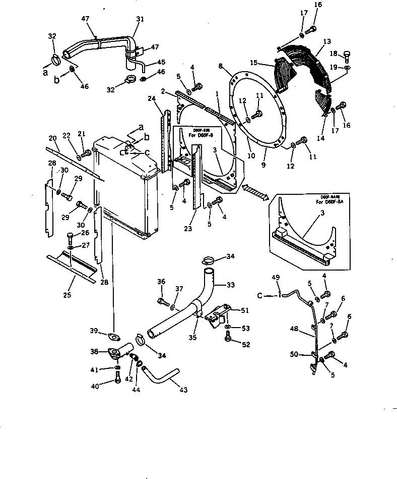Схема запчастей Komatsu D60F-8A - СИСТЕМА ТРУБ РАДИАТОРА И COVER КОМПОНЕНТЫ ДВИГАТЕЛЯ И ЭЛЕКТРИКА