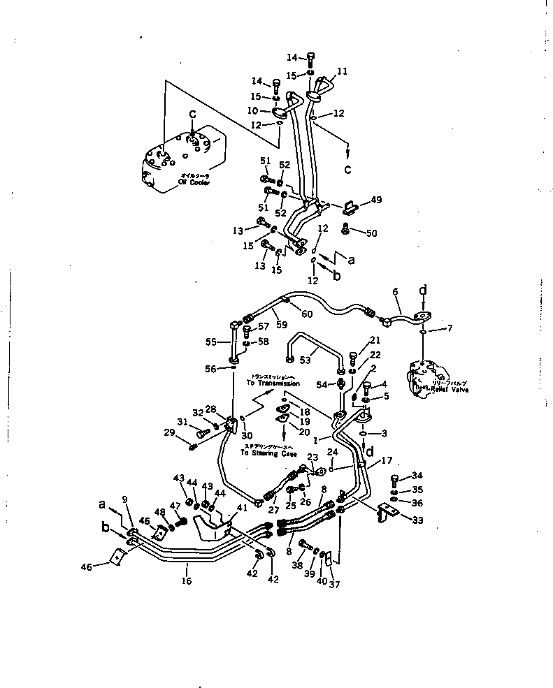 Схема запчастей Komatsu D60F-8 - ЛИНИИ МАСЛООХЛАДИТЕЛЯ СИСТЕМАУПРАВЛЕНИЯ ПОВОРОТОМ И КОНЕЧНАЯ ПЕРЕДАЧА