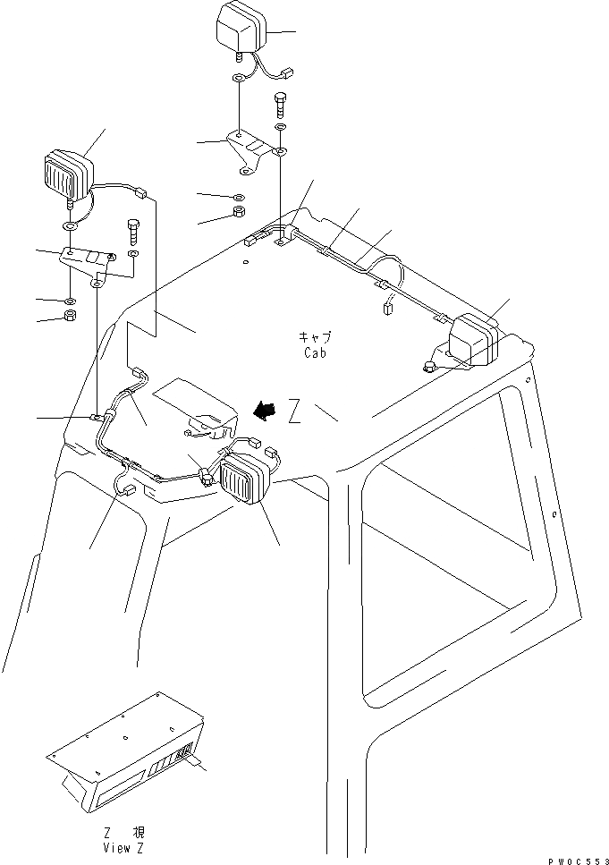Схема запчастей Komatsu D61E-12 - РАБОЧ. ОСВЕЩЕНИЕ (ПЕРЕДН. И ЗАДН.)(№-) ЭЛЕКТРИКА