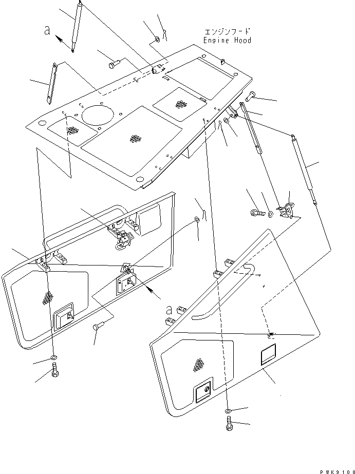 Схема запчастей Komatsu D61EX-12 - БОКОВ. КРЫШКА ДВИГ. (ВЕРХН.) (С КАБИНОЙ) ЧАСТИ КОРПУСА