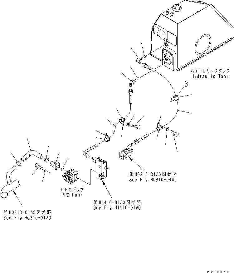 Схема запчастей Komatsu D61PX-12A-W - ГИДР. НАСОС. ЛИНИЯ (ДРЕНАЖН. БАК И P.P.C. ВСАСЫВ.) ГИДРАВЛИКА