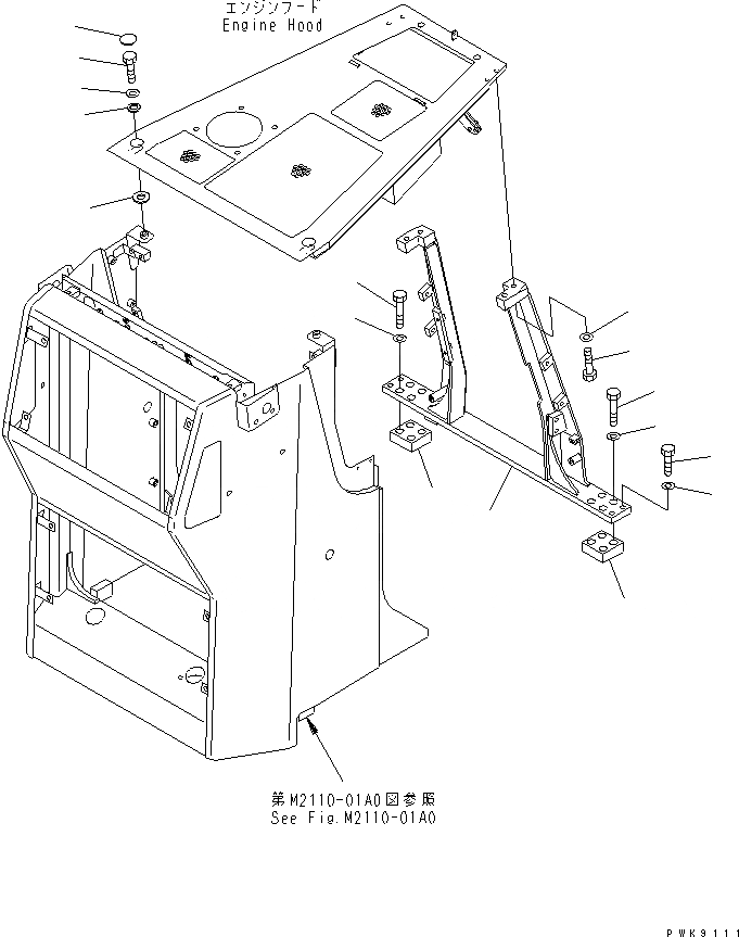 Схема запчастей Komatsu D61PX-12A-W - КРЕПЛЕНИЕ КАПОТА И ЗАДН. СУППОРТ ЧАСТИ КОРПУСА