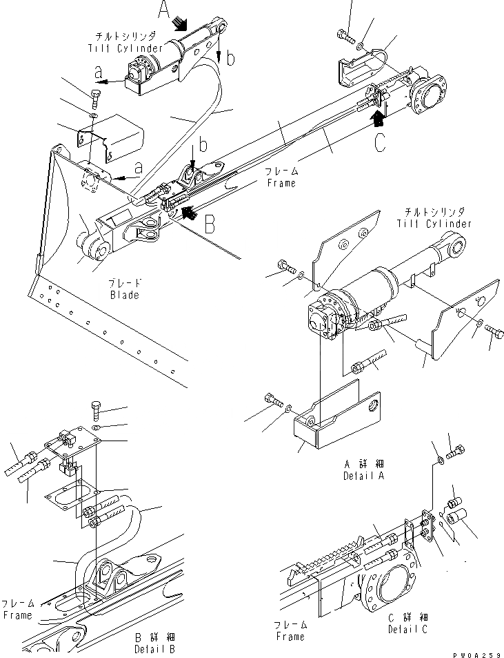 Схема запчастей Komatsu D61PX-12A-W - DOZER МАСЛ. ЛИНИЯ (ЦИЛИНДР ПЕРЕКОСА ЛИНИЯ) (ПРЯМ. ОТВАЛ С ПЕРЕКОСОМ) РАБОЧЕЕ ОБОРУДОВАНИЕ