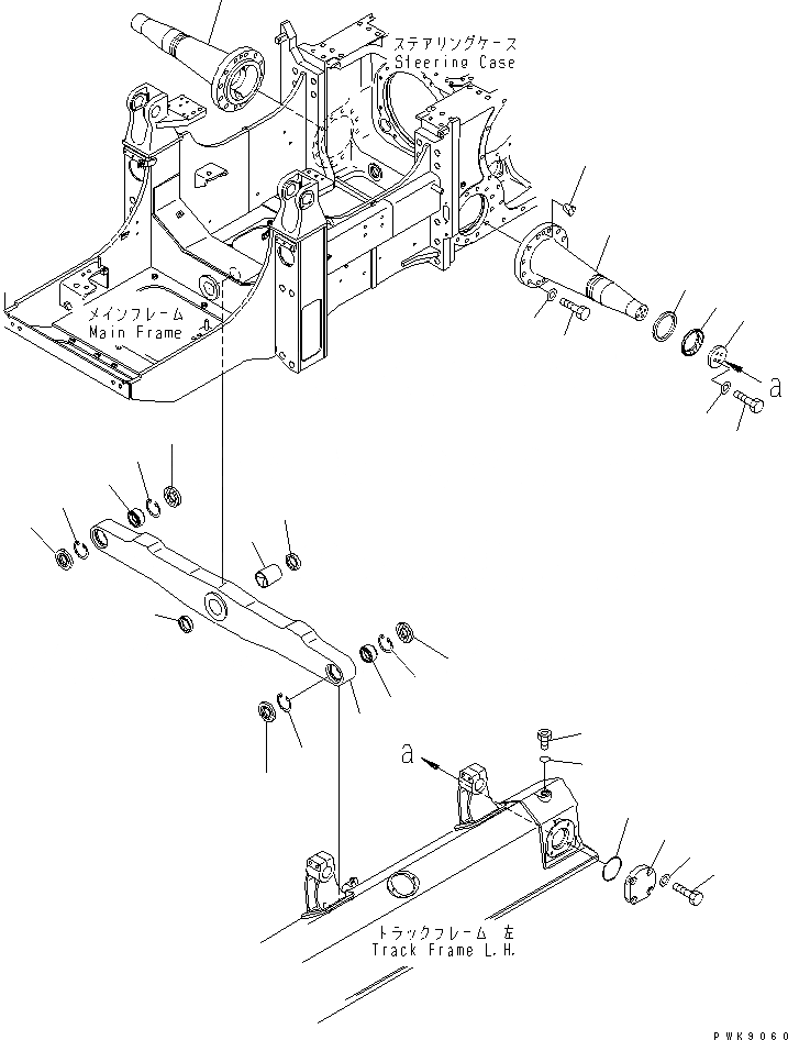 Схема запчастей Komatsu D61PX-12 - БАЛКА БАЛАНСИРА И ПОВОРОТН. ШКВОРЕНЬ ОСНОВН. РАМА И КОМПОНЕНТЫ
