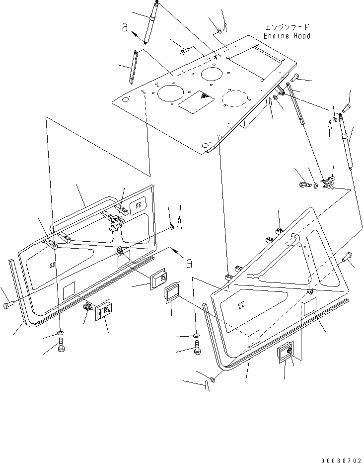 Схема запчастей Komatsu D63E-12 - БОКОВ. КРЫШКА ДВИГ. (ВЕРХН.) (ДЛЯ TОБОД КОЛЕСАMING DOZER) ЧАСТИ КОРПУСА