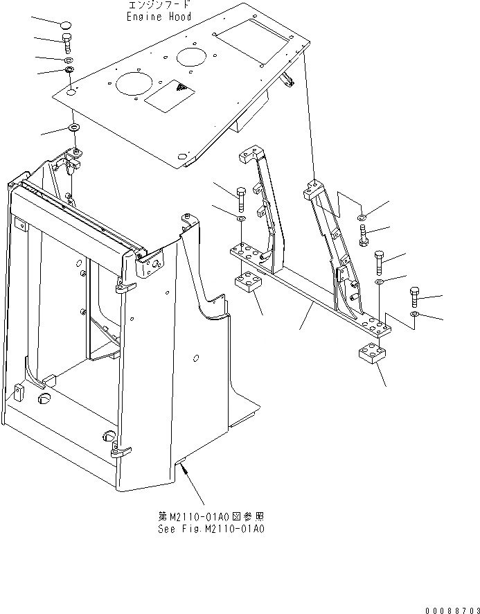 Схема запчастей Komatsu D63E-12 - КРЕПЛЕНИЕ КАПОТА И ЗАДН. СУППОРТ (ДЛЯ TОБОД КОЛЕСАMING DOZER) ЧАСТИ КОРПУСА